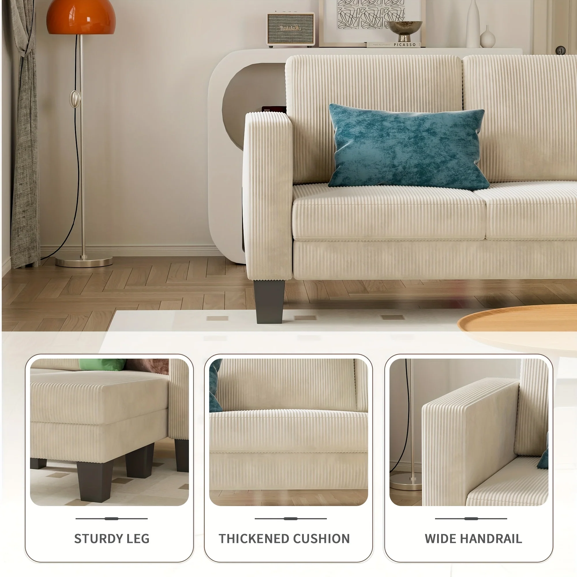 3 Seater Sofa Convertible Reversible Sofa Living Room Furniture Set Corduroy Local Warehouse