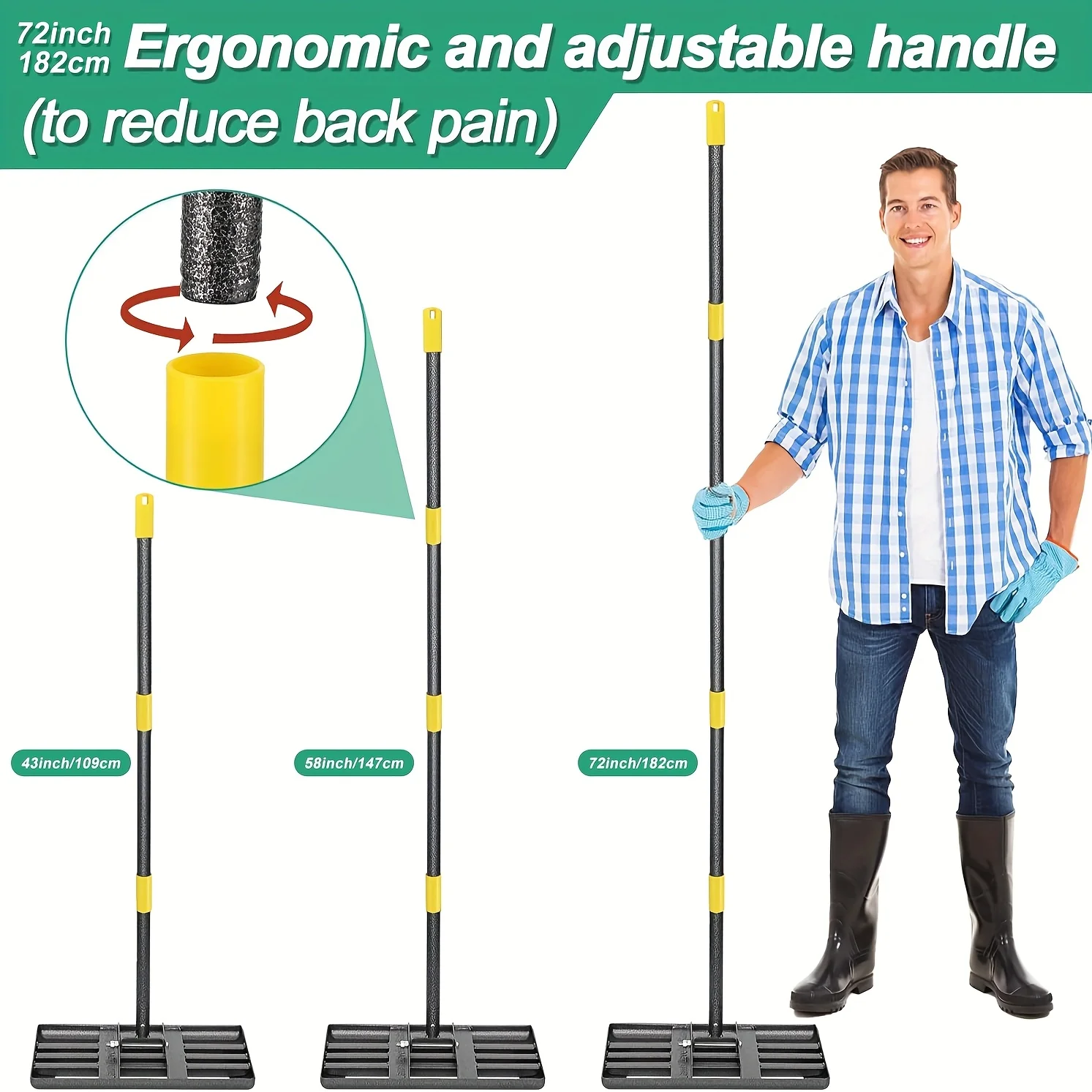 YEYEBEST Lawn Leveling Rake, 17X10 Heavy Duty Lawn Leveler Tool for Lawns with 5\u002F6FT Ergonomic Handle, Yard Garden Golf Course